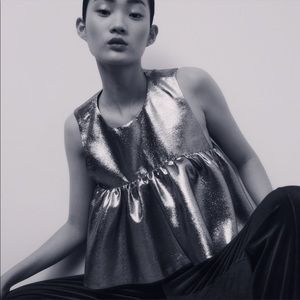 Zara shimered cooper ruffle crop top